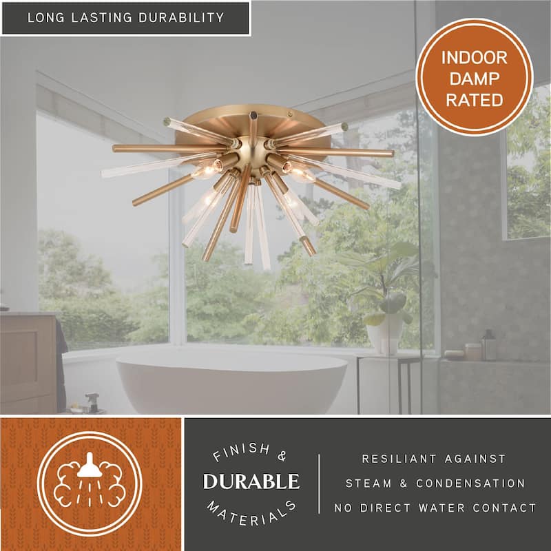 Aria 22.5-in Natural Brass 4 Light Mid Century Modern Sputnik Flush Mount Ceiling Fixture with Glass Accents
