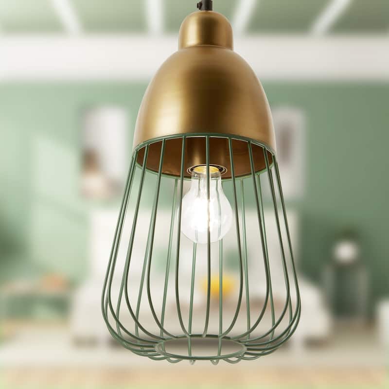 Alexis River of Goods Gold and Emerald Metal 8.25-Inch Pendant Light with Adjustable Hanging Cord - 8.25" x 8.25" x 17/71.75"