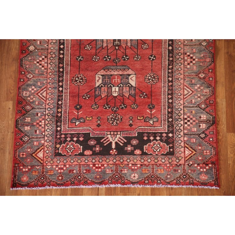 Geometric Hamedan Persian Vintage Runner Rug Hand-Knotted Wool Carpet - 3'9"x 9'5"