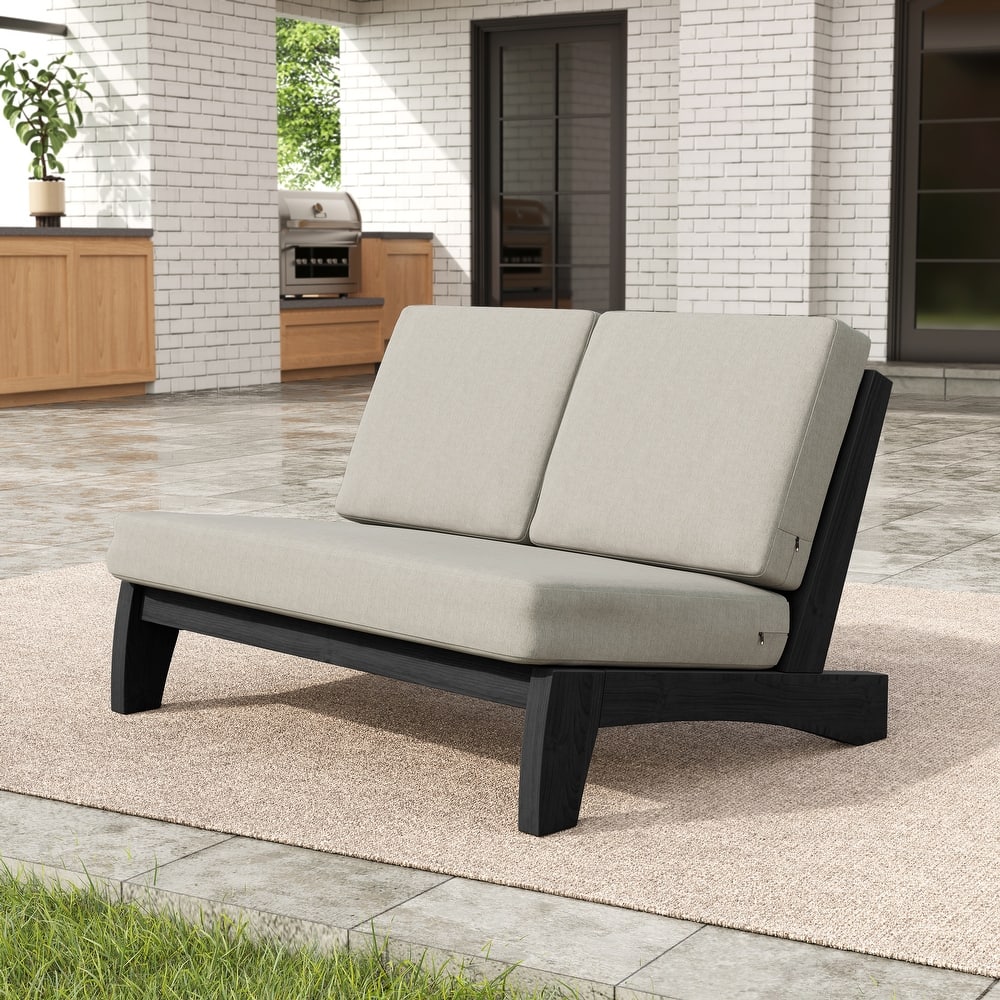 Beach-Style Outdoor Acacia Club Chair Set Loveseate with Plush All-Weather Cushions