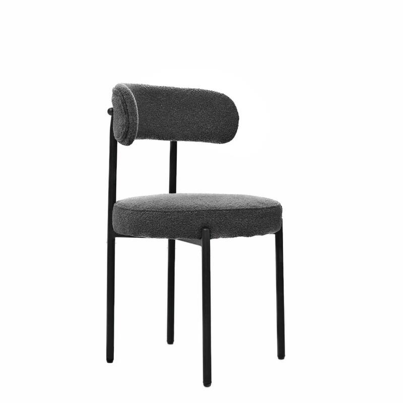 Boucle Dining Chairs Set of 2, Curved Backrest Chair