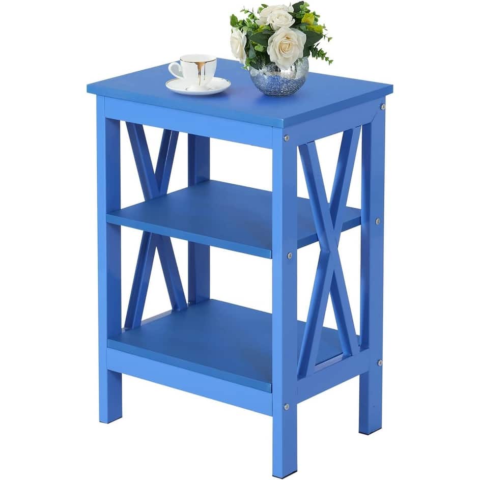 VECELO Modern Nightstand with 3-tier Open Storage Shelves Multifunctional X-Shaped Storage Cabinet for Bedroom and Living Room