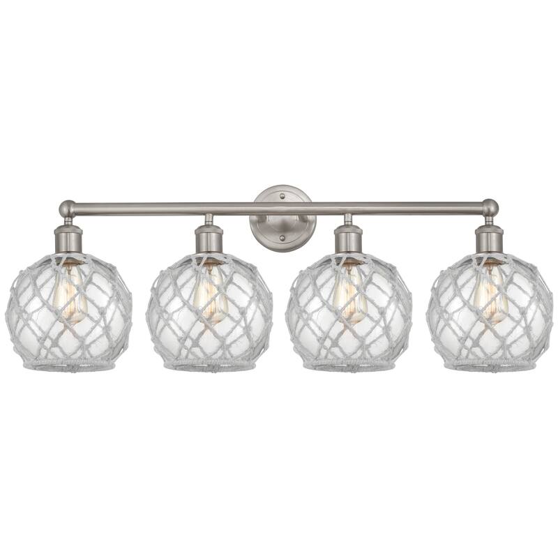 Innovations Lighting Endless Possibilities Edison - Farmhouse Rope - 4 Light 35" Bath Vanity Light - Clear Glass with White Rope/Brushed Satin Nickel