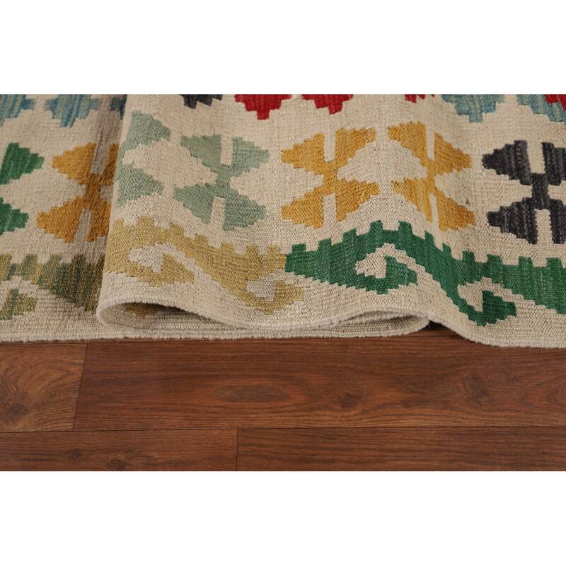 Geometric Multicolor Kilim Oriental Large Rug Flatweave Wool Carpet - 10'1"x 16'4"