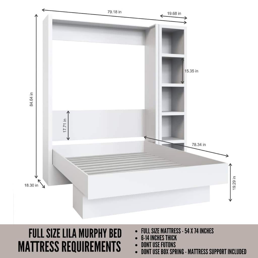 Easy-Lift Full Murphy Wall Bed in with Bookshelf