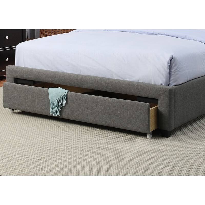 Full Size Modern Bed with Tufted Headboard and Storage Drawer, Grey Polyfiber Finish