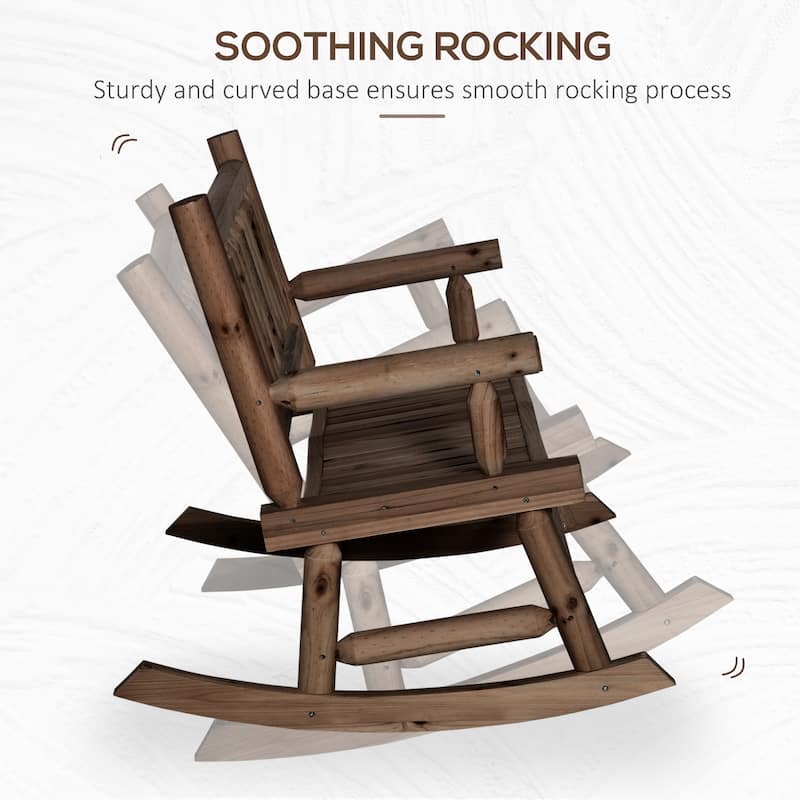 Outdoor Log Design 2-Person Rocking Chair, Wooden Loveseat with Wide Curved Seats