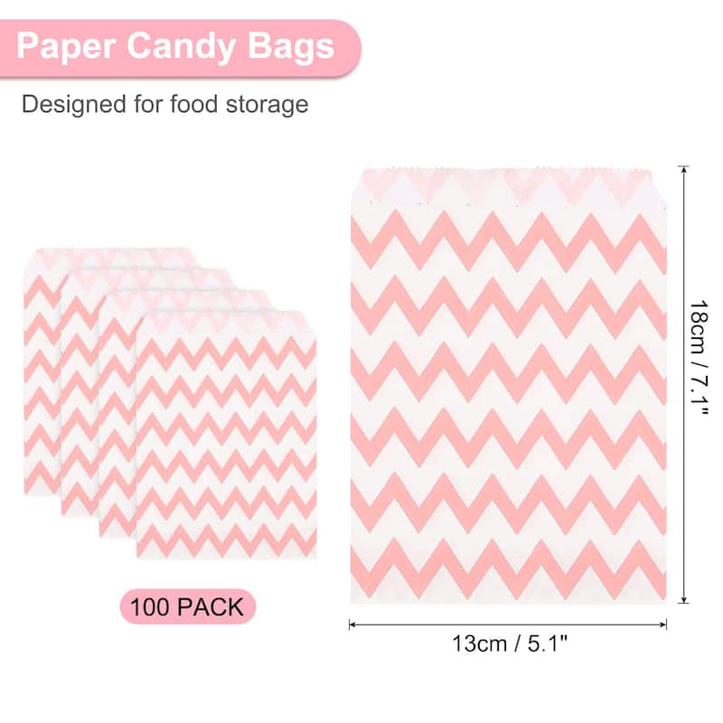 100Pcs Kraft Paper Treat Bags, Greaseproof Cookies Bag Flat Favor Bags - Pink - 7" x 5"