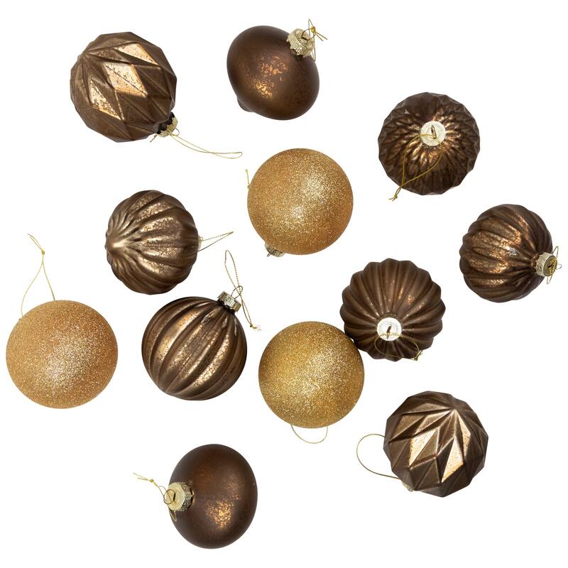 Mercury Onion and Ball Glass Christmas Ornament Set - 3" - Gold - 12ct