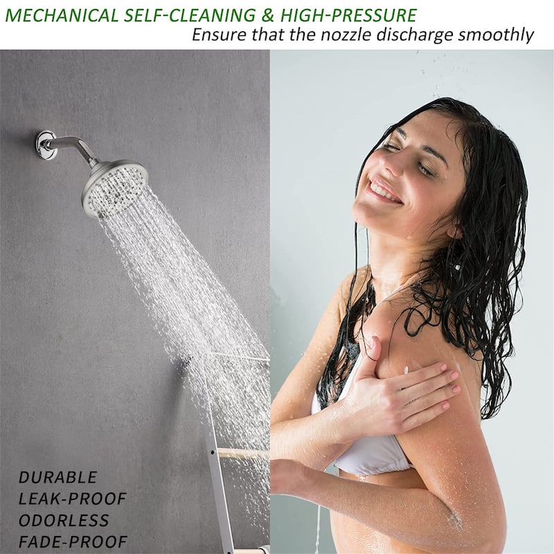 6 Spray Settings 5 Inch Adjustable High Pressure Rainfall Shower Head with Anti-Clogging Nozzles NOT INCLUDED SHOWER ARM