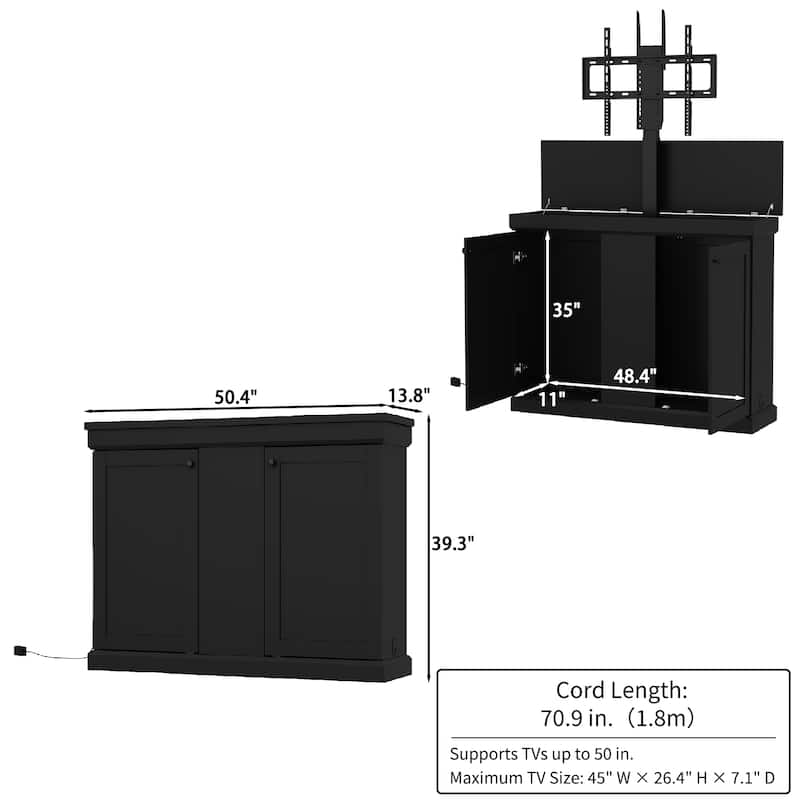 Electric Lift TV Cabinet with Remote Control Fits 50 Inch TVs Modern Media Console