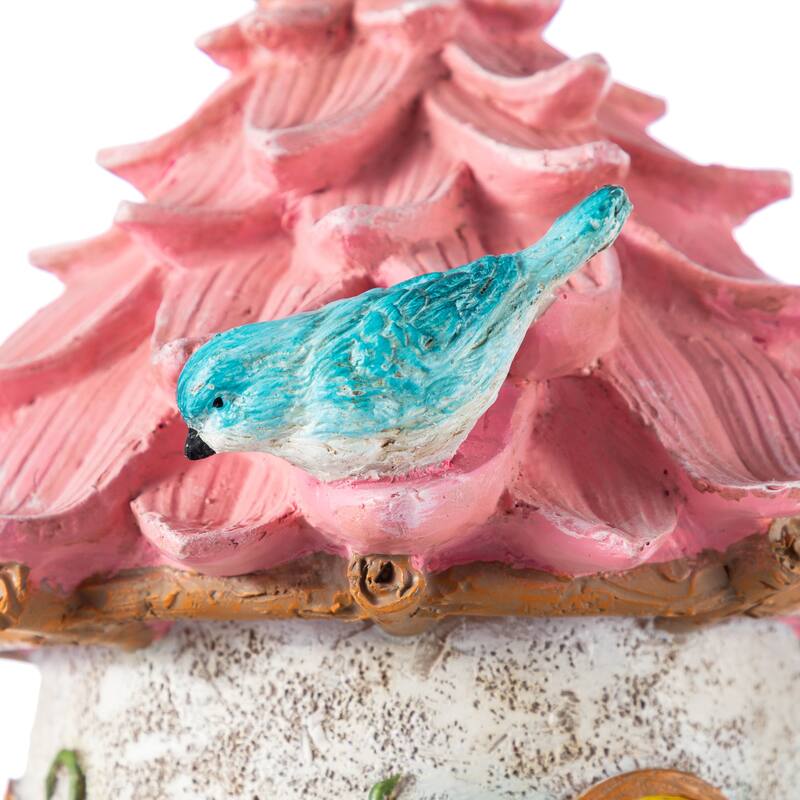 Glitzhome 9''H Resin Pink Yellow Roof Outdoor Garden Birdhouse