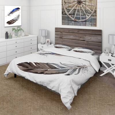 Designart 'Colourful Boho Feathers III' Bohemian & Eclectic Duvet Cover Set