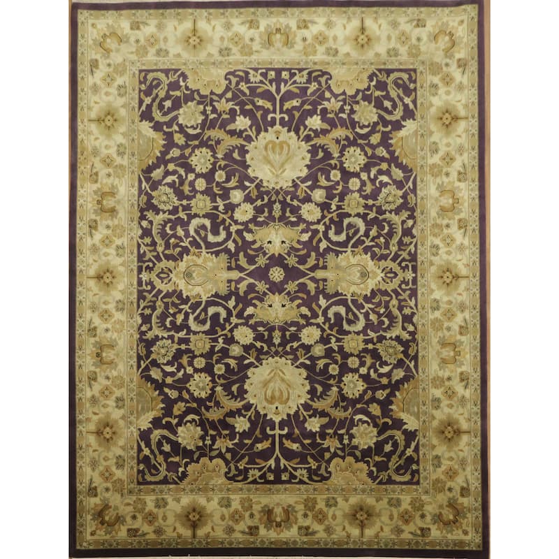 Hand Knotted Oriental 100% Wool Carpet Traditional All-Over Purples Agra Area Rug - 11' 11'' X 9' 0''