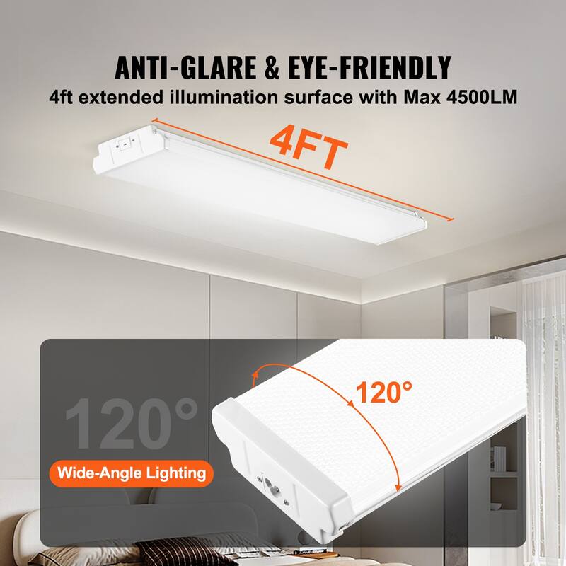 4FT LED Wraparound Light, Flush Mount LED Shop Light, Daylight LED Kitchen Ceiling Lighting Fixtures, for Garage Office