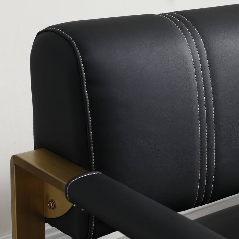 Upholstery Faux Bonded Leather Loveseat Sofa with Golden Metal Arms