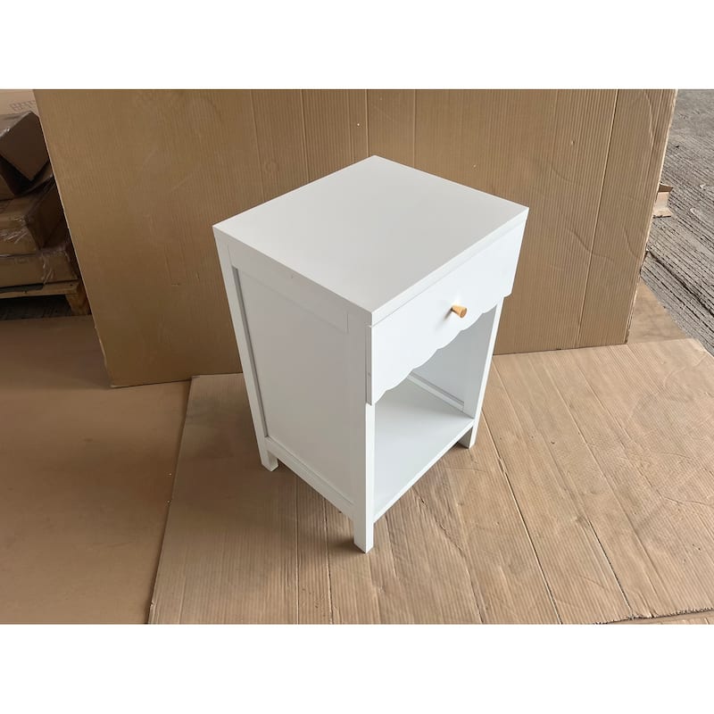 Modern White Nightstand with Drawer and Open Shelf for Bedroom