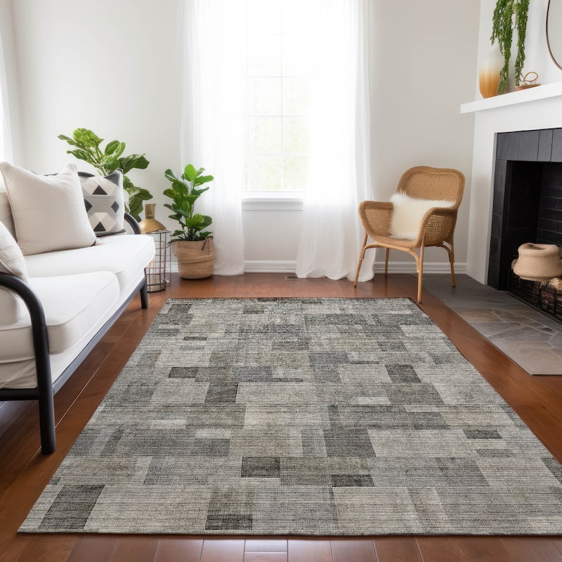 Machine Washable Indoor/ Outdoor Chantille Contemporary Blocks Rug