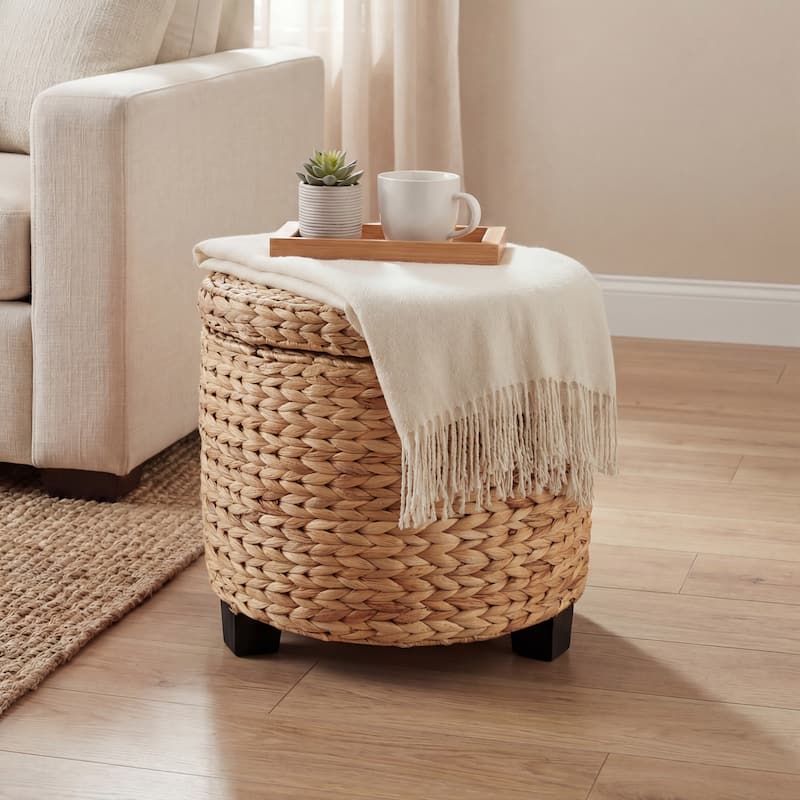 happimess Addie 17.72" Handwoven Water Hyacinth Storage Ottoman with Lid