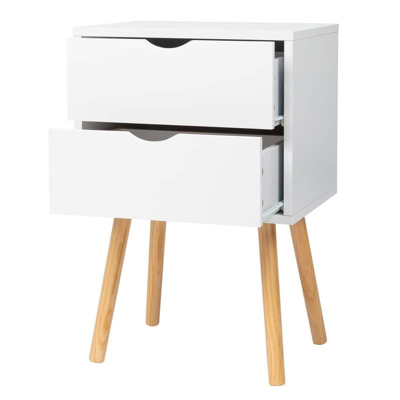 White MDF Two Drawers Nightstand