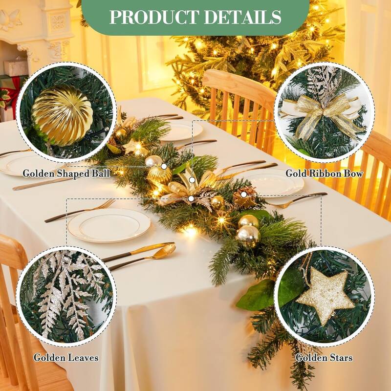 6FT Battery Powered Xmas Garlands Pre Lit Lights, Christmas Garland - N/A