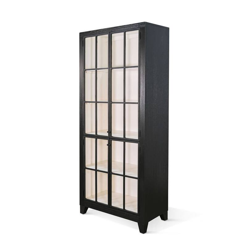 Rex Tall Accent Cabinet, 84 Inch, 4 Glass Doors w Interior Shelves, Black