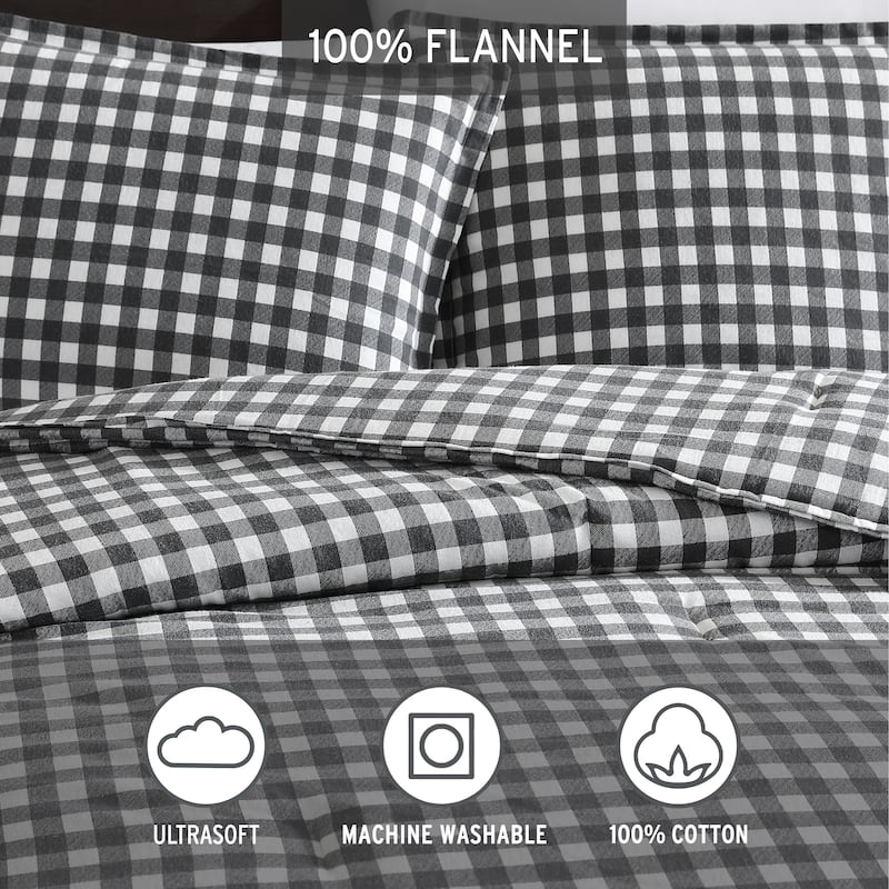 Eddie Bauer Preston Grey Cotton Flannel Reversible Duvet Cover Set