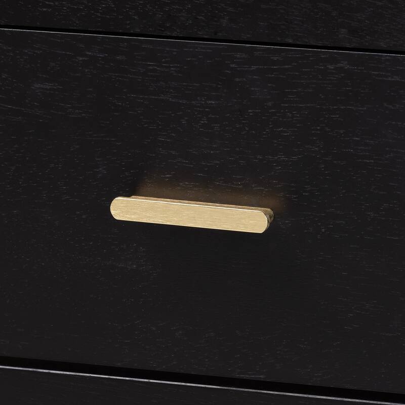 Marisela Black Wood Chest of Drawers with Gold Handles - 4-Drawer Dresser with Bamboo-Inspired Legs, Modern Transitional Accent