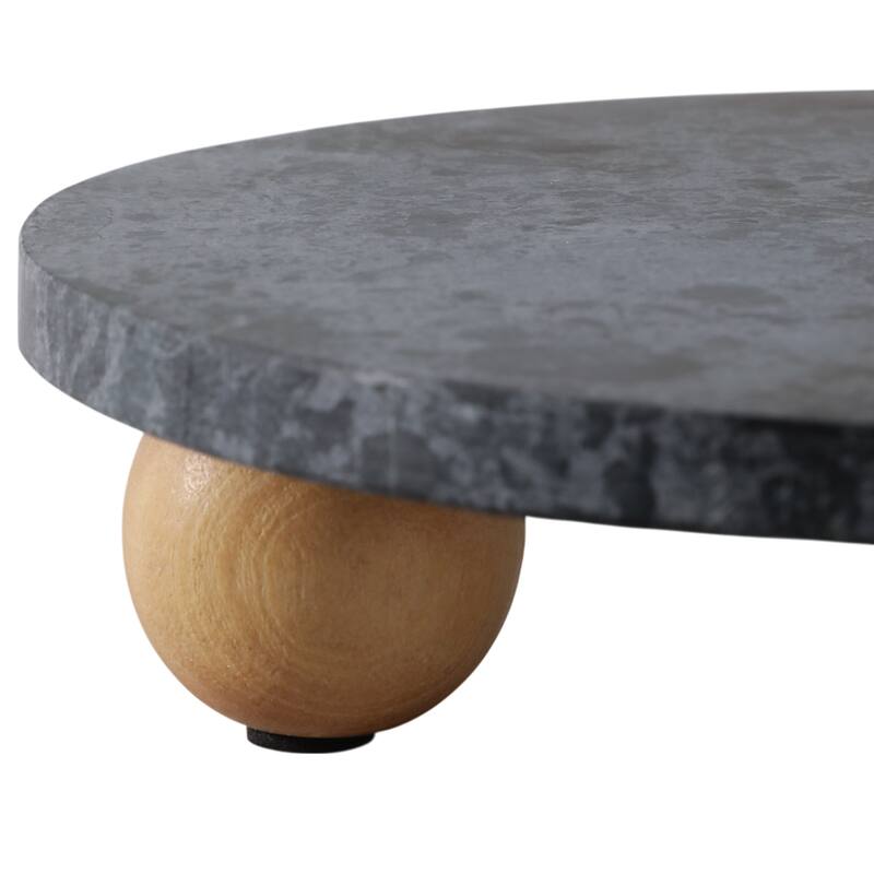 Marble Wood Round Decorative Tray with Modern Leg Detail - 3" Black - 10.0"