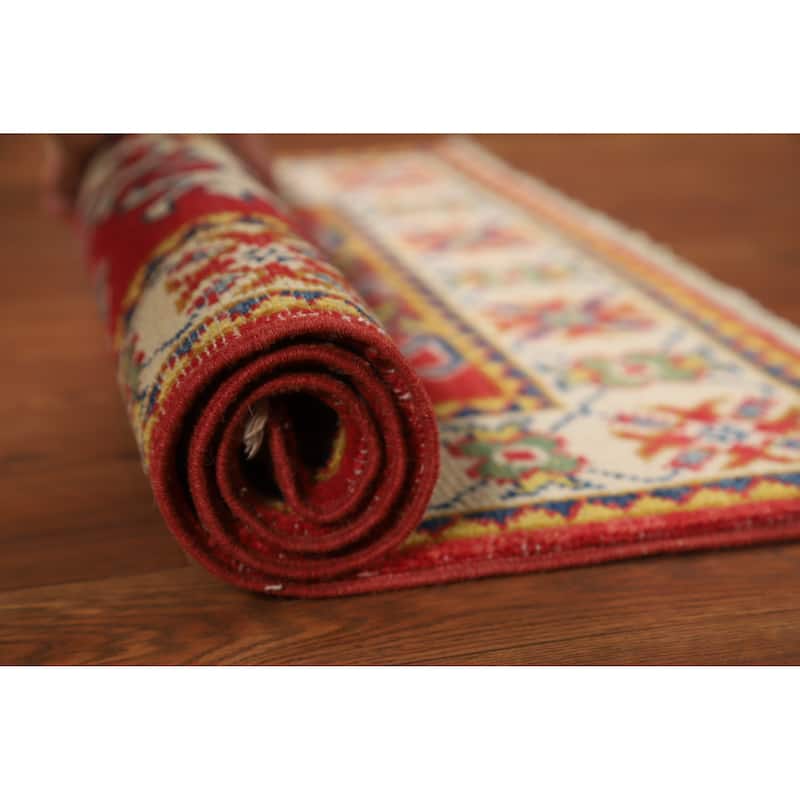 Red Traditional Kazak Oriental Rug Hand-Knotted Wool Carpet - 2'0"x 3'0" - 2'0"x 3'0" - Red