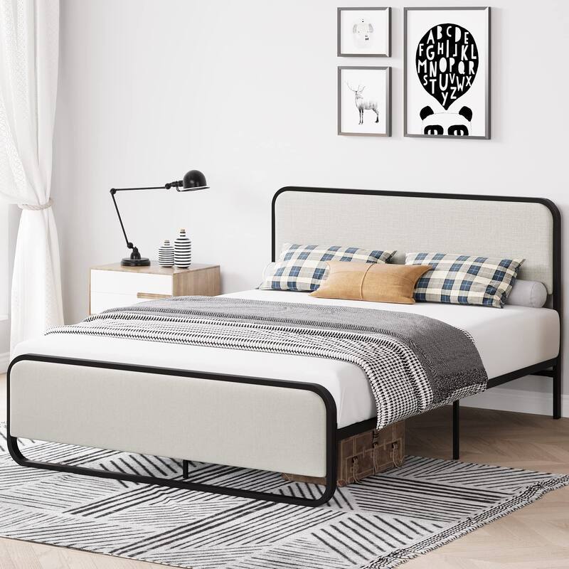 Bed Frame with Upholstered Headboard and Footboard