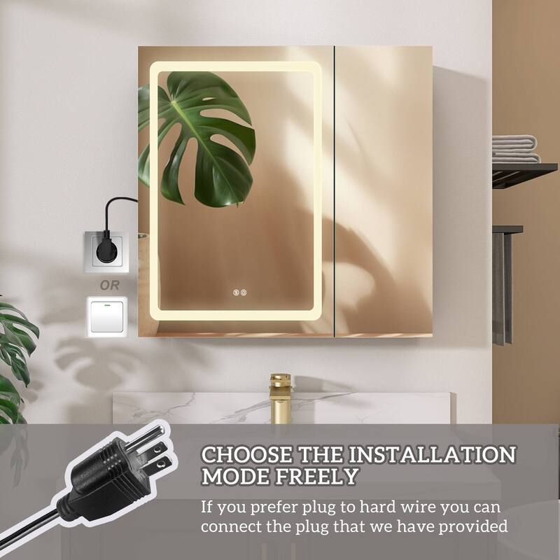 ZEAFIVE LED Black Bathroom Medicine Cabinet Surface Mount Defog Medicine Cabinet 3 Lights Dimmable