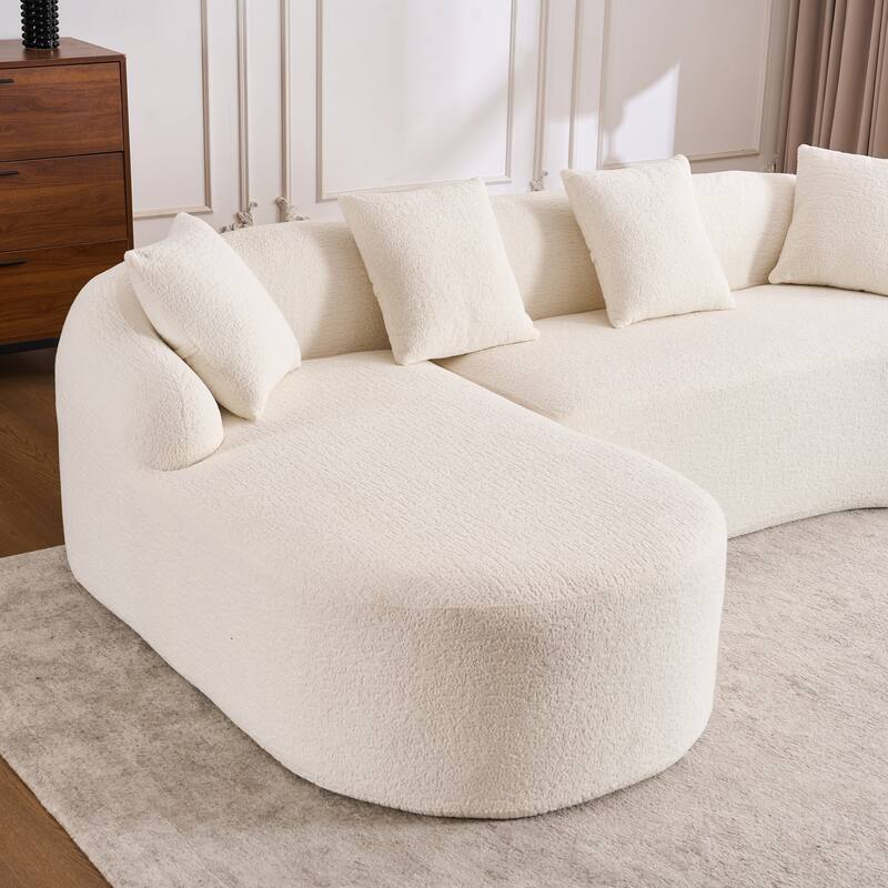 L-Shaped Sectional Sofa with Curved Chaise, Chenille Boneless Cloud Sofa, Modular 4-Seater Sofa with 4 Throw Pillows