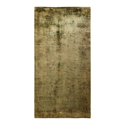 Overton Hand Knotted Wool Vintage Inspired Modern Contemporary Overdyed Green Area Rug - 5' 0" x 10' 1"