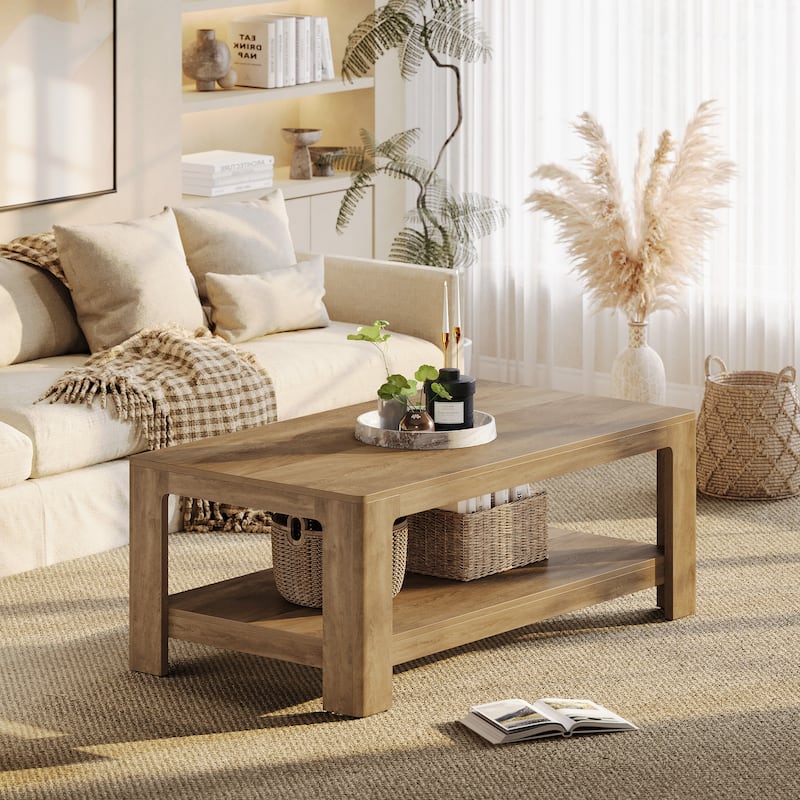 47.24" Rectangle Coffee Table for Living Room - Natural Wood