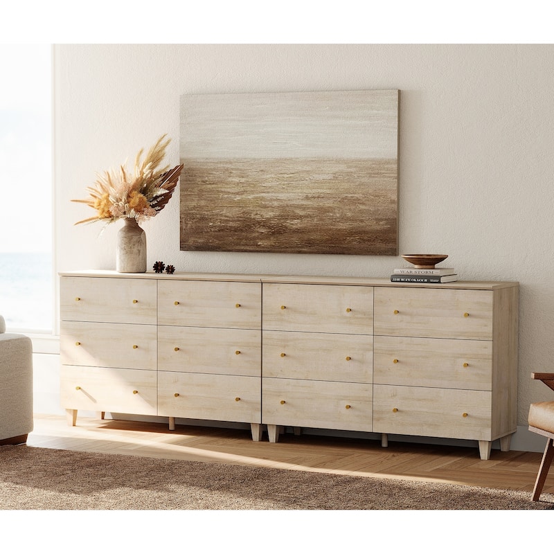 6 Drawers Dresser for Bedroom, Wooden Wide Chest of Drawers - Biscotti - 12-drawer