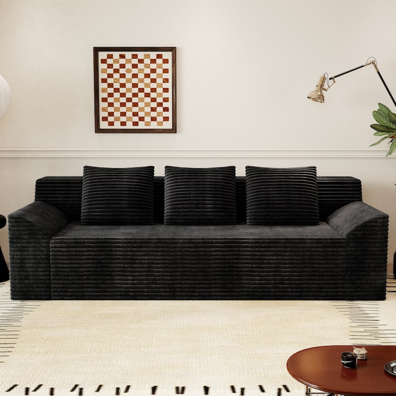 71" 3-Seater Corduroy Sofa with Deep Seat Design, Ready-to-Use for Living Room, Bedroom & Office - Black