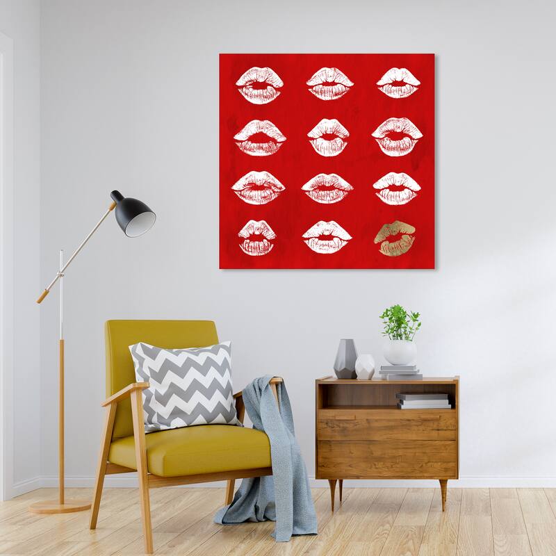 Wynwood Studio Canvas Fashion and Glam 24k RED Kisses Red and Glam Wall Art Canvas Print - 30 x 30