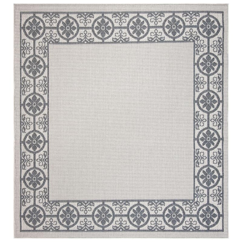 SAFAVIEH Bermuda Washable Aliete Indoor/ Outdoor Waterproof Rug - 6'7" Square - Ivory/Charcoal