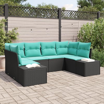 vidaXL 6 Garden Sofa Set with Cushions Black Poly Rattan - 92.1 x 60.6 x 27.2