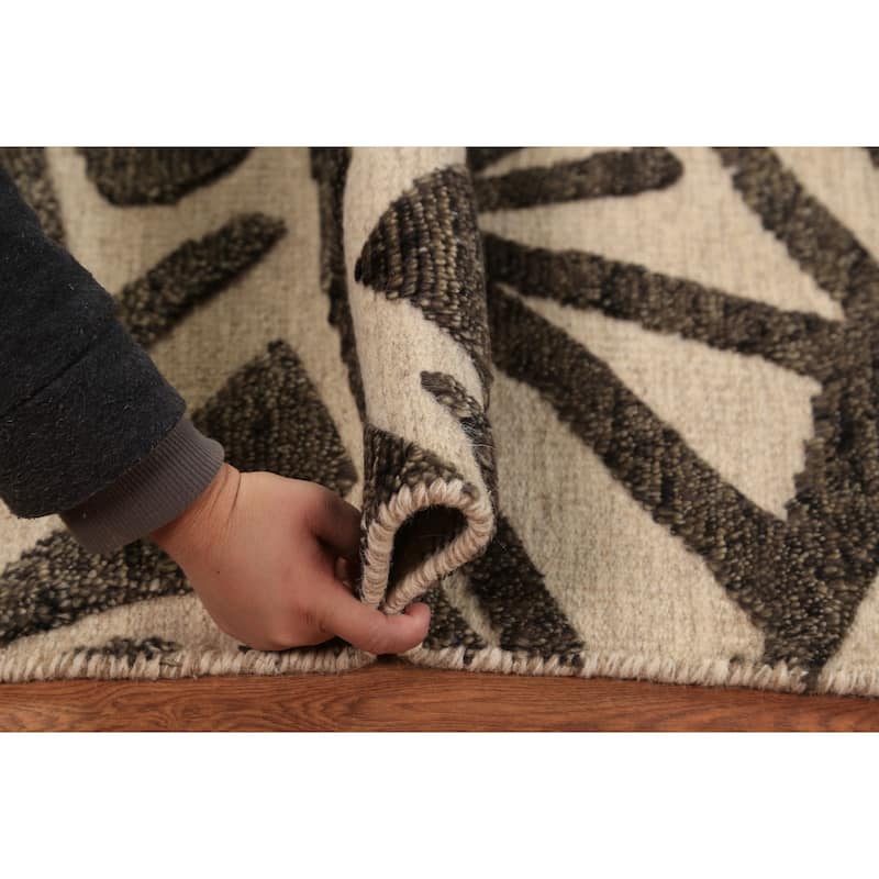 Modern Geometric Moroccan Indian Foyer Rug Handmade Wool Carpet - 2'0"x 3'0"