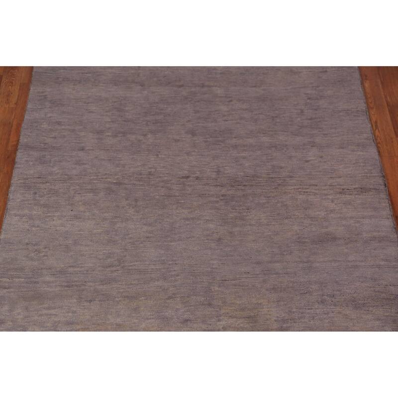Modern Gabbeh Oriental Area Rug Hand-Knotted Grey Wool Carpet - 4'11" x 6'3"