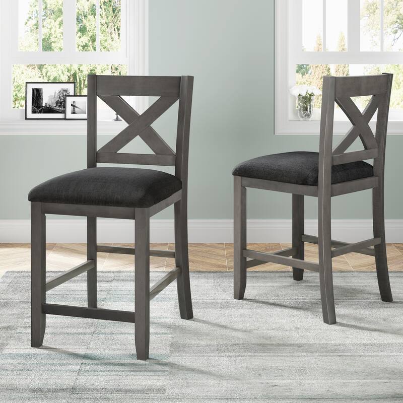 Rustic Farmhouse 5-Piece Counter Height Dining Table Set with Four Padded Chairs and Functional Storage