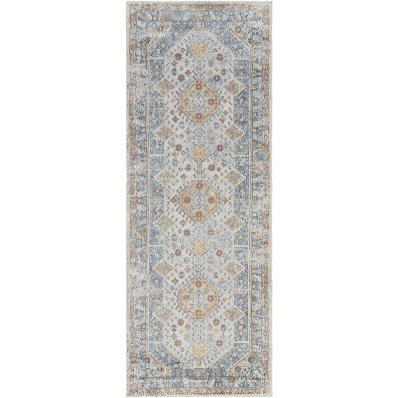 Livabliss Lillian Traditional Medallion Washable Area Rug - Blue/Beige - 2' 7" x 7' 3"