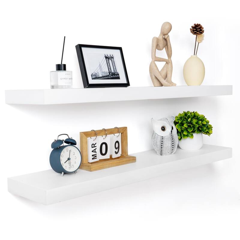 2 Piece Pine Veneer Wood Wall Mounted Floating Shelf - 36inch - White