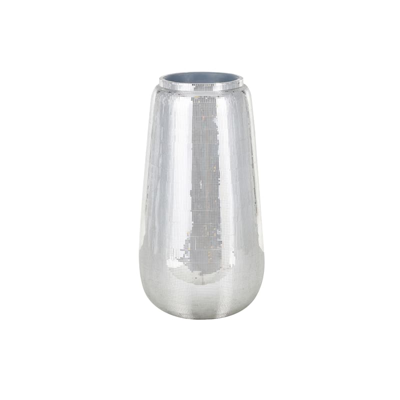 Fiberglass Mosaic Floor Decorative Vase with Blue Interior - Silver - Roche River Decor