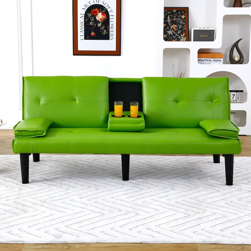 The 67-inch PVC multi-functional sofa bed, with a foldable and cup holder design