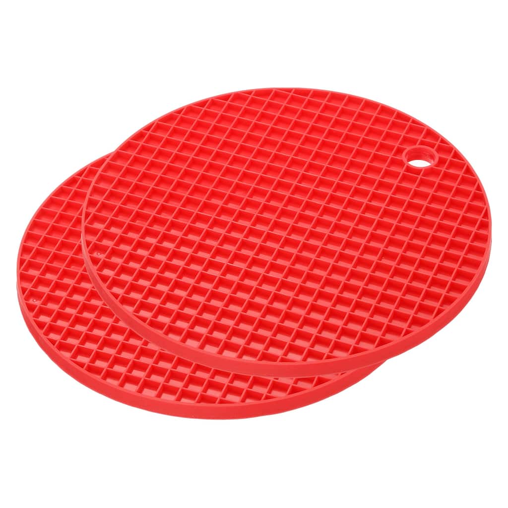 Silicone Trivet Mats 2pcs, Round Hot Pan Pads Hot Pot Holder, Drying Mat - Red