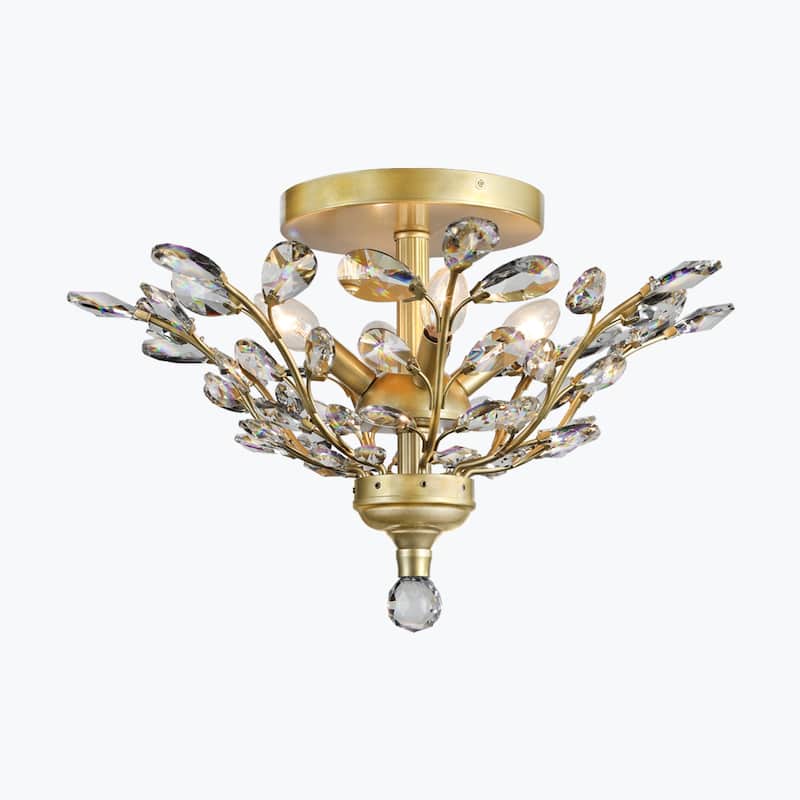 Satin Gold Clear Crystal 20" Tree Branch Flush Mount Ceiling 4 Lights - 20" Wide