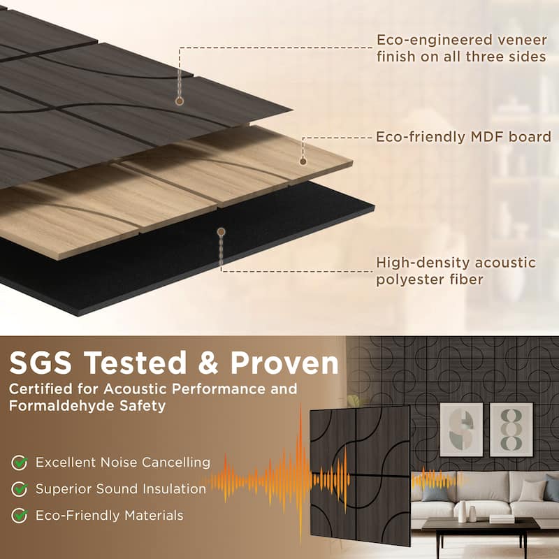 23.6" x 23.6" Wood Acoustic Wall Panels for Ceiling and Wall Decor, 4-Pack (15 sq ft)